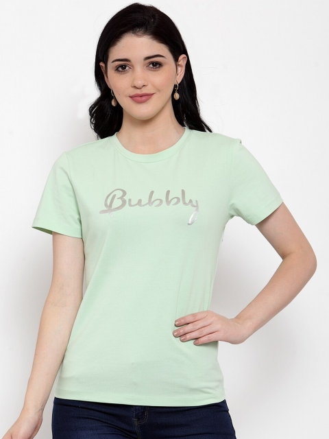 

DOOR74 Women Green Typography Printed T-shirt