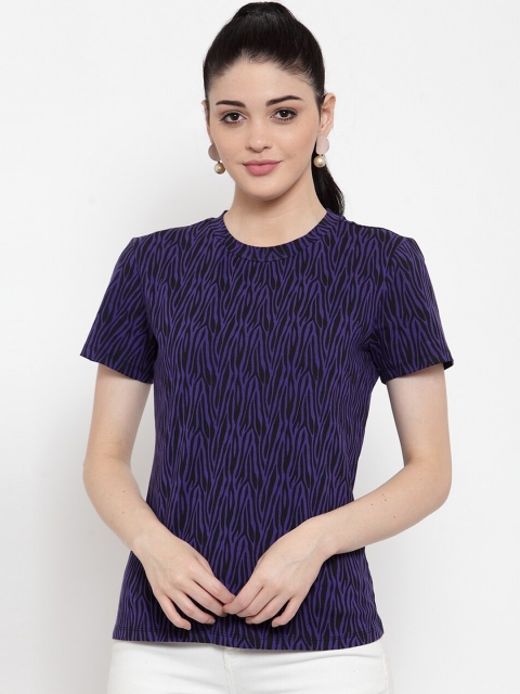 

DOOR74 Women Violet Floral T-shirt