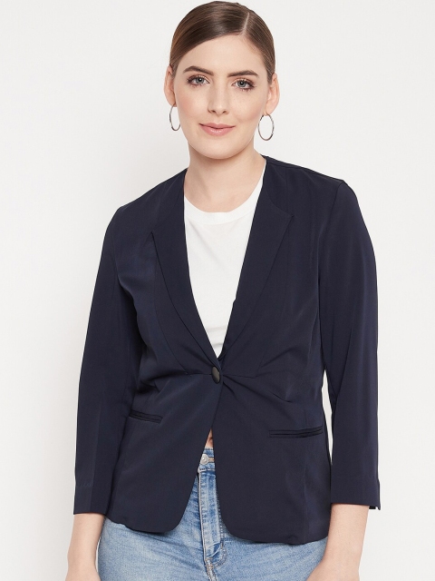 

Madame Women Navy Blue Solid Blazer