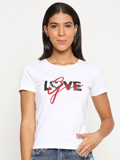 

LOVEGEN Women White Printed Outdoor T-shirt