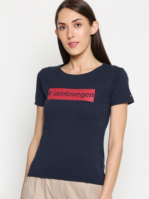 

LOVEGEN Women Navy Blue Typography Applique Outdoor T-shirt