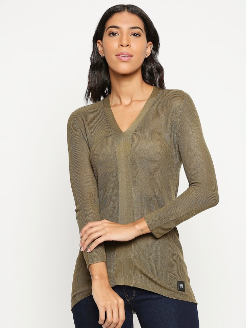 

LOVEGEN Women Khaki V-Neck Outdoor T-shirt