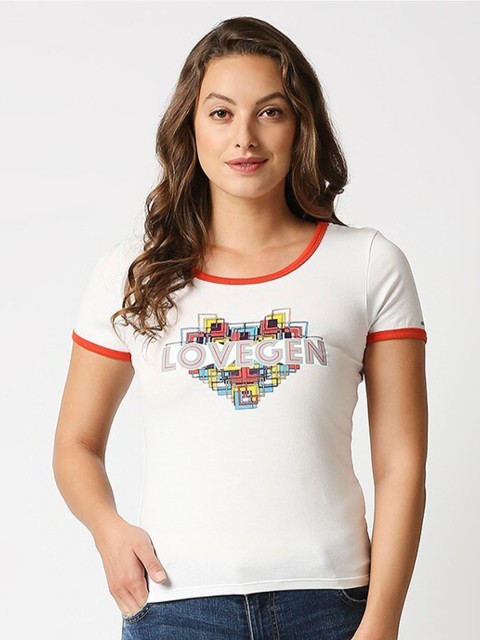 

LOVEGEN Women White Floral Outdoor T-shirt