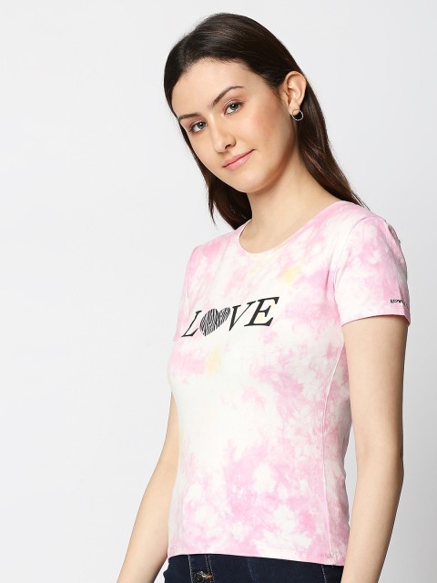 

LOVEGEN Women Multicoloured Typography V-Neck Extended Sleeves Raw Edge Outdoor T-shirt, Multi