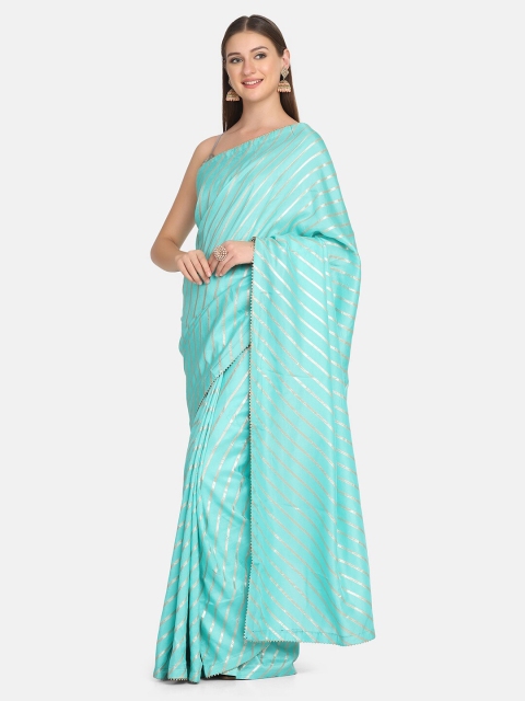 

BOMBAY SELECTIONS Green & Gold-Toned Striped Banarasi Saree