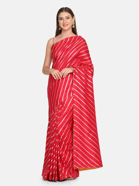 

BOMBAY SELECTIONS Magenta & Silver-Toned Striped Banarasi Saree