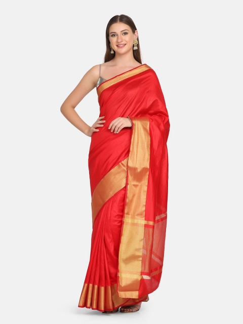 

BOMBAY SELECTIONS Red & Gold-Toned Zari Pure Silk Banarasi Saree