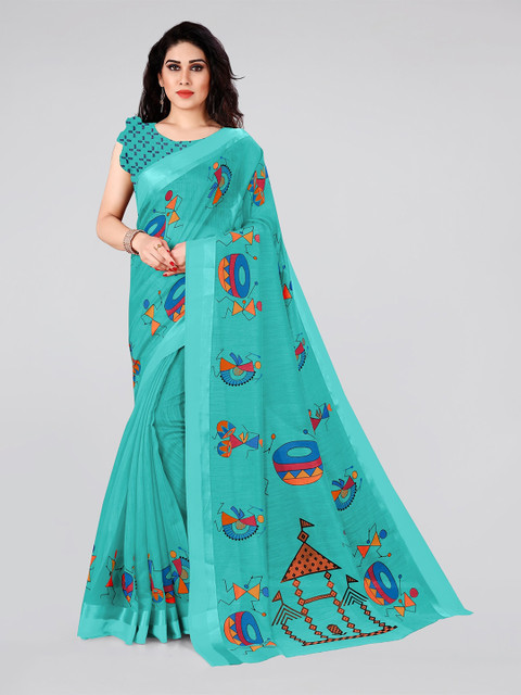 

MIRCHI FASHION Women Turquoise Blue Sarees