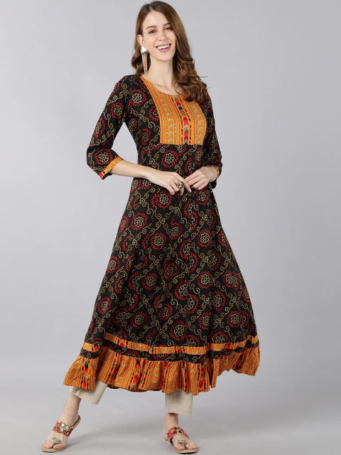 

kipek Women Black Bandhani Printed Anarkali Kurta
