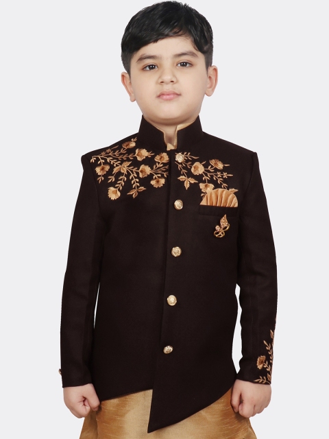 

SG YUVRAJ Boys Brown Floral Crop Tailored Jacket with Embroidered