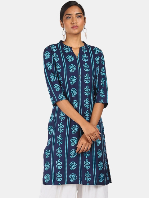 

Karigari Navy Blue Ethnic Motifs Printed Kurta