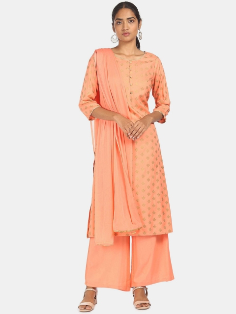 

Karigari Women Orange Flared Sleeves Anarkali Kurta