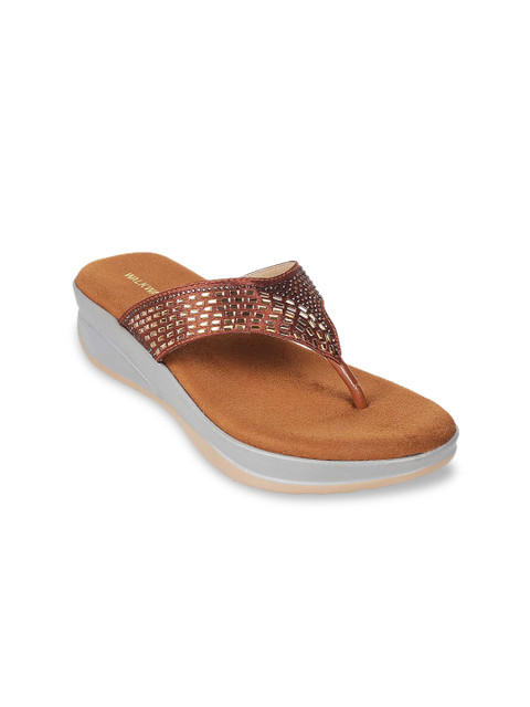 

WALKWAY Women Tan Printed Open Toe Flats with Laser Cuts