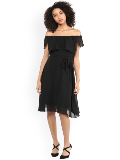 

Harpa Black Off-Shoulder Fit & Flare Dress
