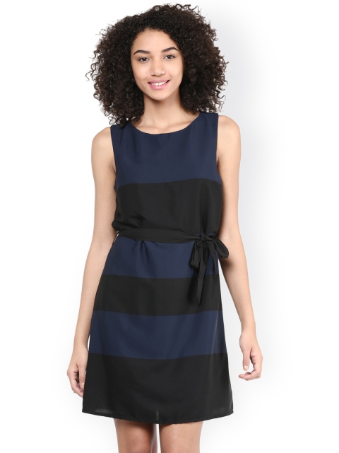 

Harpa Navy & Black Colourblocked A-Line Dress, Navy blue