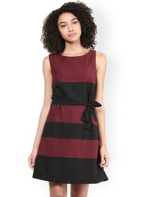 

Harpa Burgundy & Black Colourblocked A-Line Dress