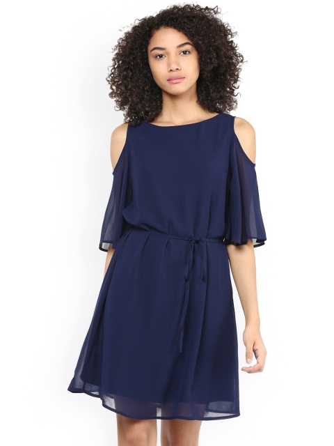 

Harpa Women Navy Sheer Fit & Flare Dress, Navy blue