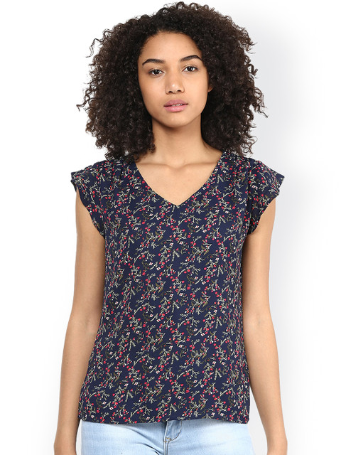 

Harpa Women Navy Floral Print Top, Navy blue