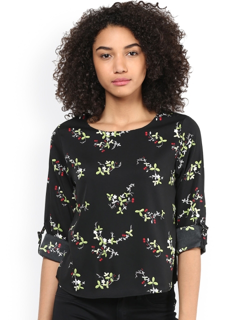 

Harpa Women Black Crepe Floral Print Top
