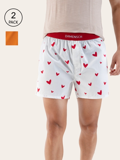 

DAMENSCH Pack of 2 White & Orange Cotton Inner Boxer