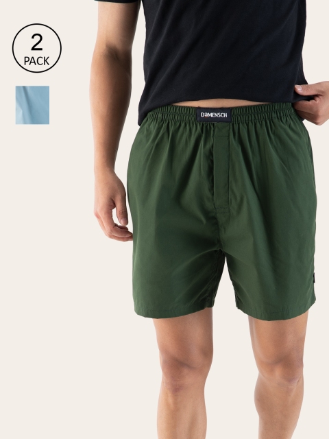 

DAMENSCH Men Pack of 2 Blue & Green Solid Cotton Boxers DAM-SLD-LBX-PACK-2-RYG