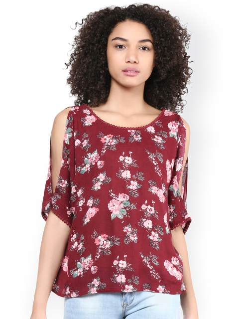 

Harpa Women Maroon & Pink Floral Print Top