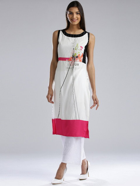 

W Women White Printed Straight Kurta