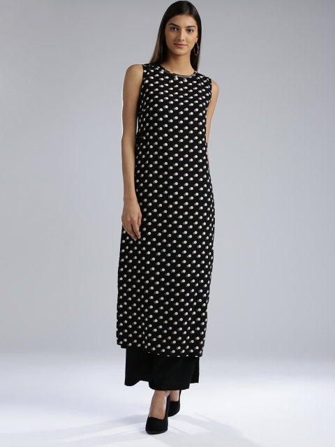 

W Women Black & White Printed Straight Kurta