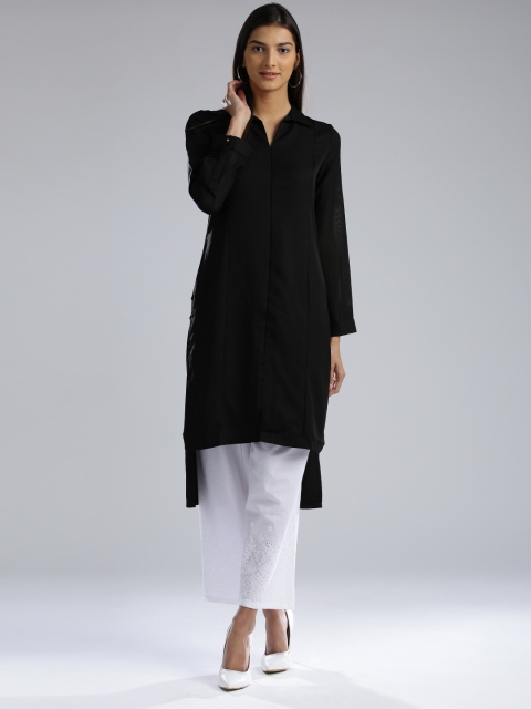 

W Women Black Solid Straight Kurta