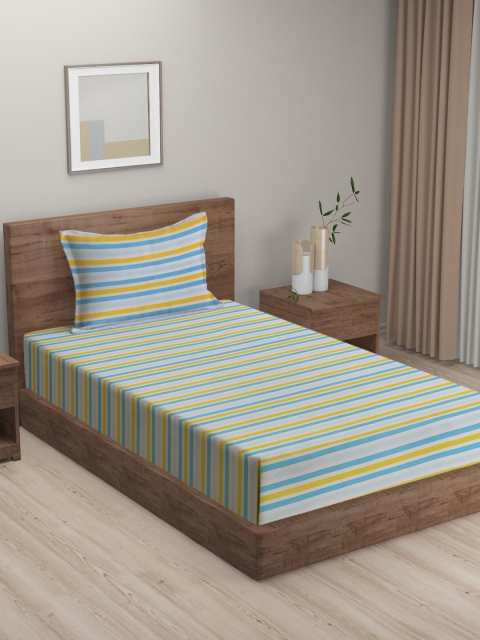 

KLOTTHE Multicoloured Striped 300 TC Single Bedsheet with 1 Pillow Covers, Multi