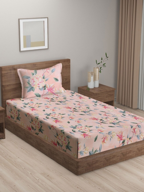 

KLOTTHE Pink & Grey Floral 300 TC Single Bedsheet with 1 Pillow Covers