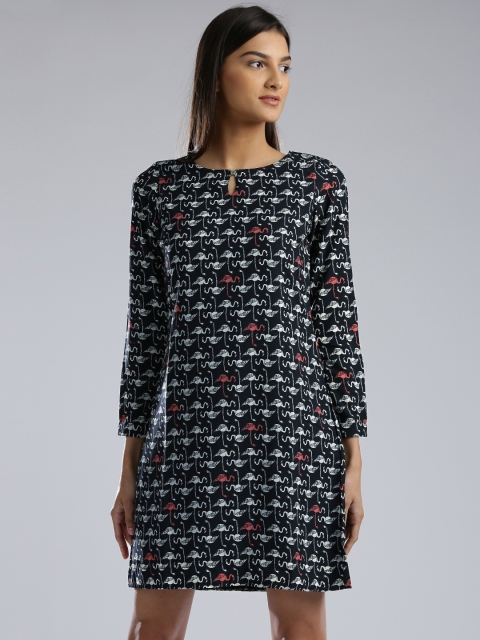 

W Women Black & Off-White Printed A-Line Dress