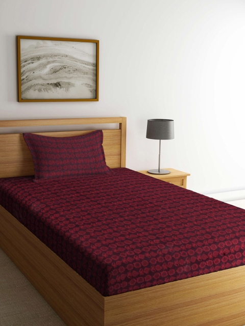 

KLOTTHE Maroon Abstract Pure Cotton 250 TC Single Bedsheet with Pillow Cover