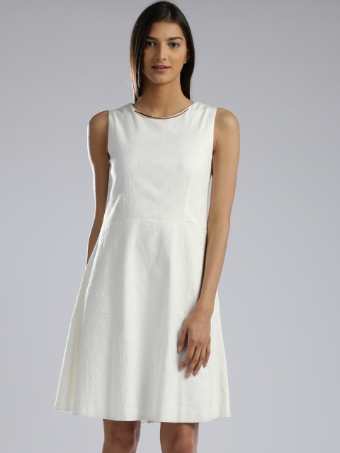 

W Women White Self-Design A-Line Dress
