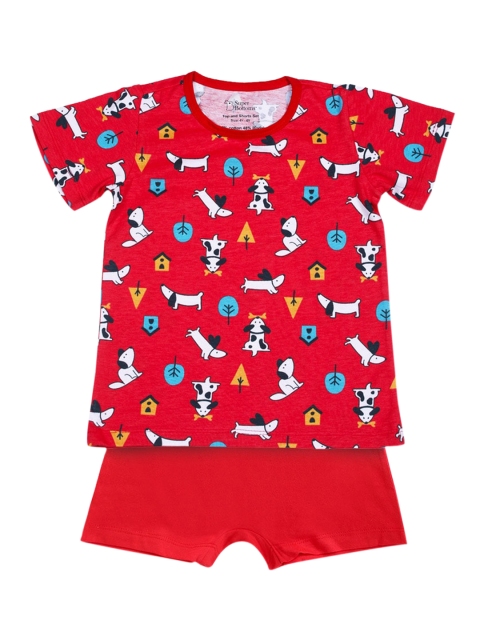

SuperBottoms Unisex Kids Red Printed Shirt with Shorts