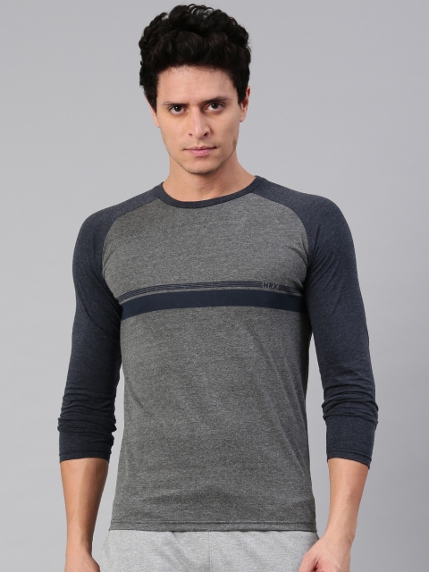 

HRX by Hrithik Roshan Men Charcoal Grey Solid Round Neck T-shirt