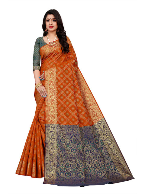

Pisara Camel Brown & Grey Woven Design Zari Silk Cotton Chanderi Saree
