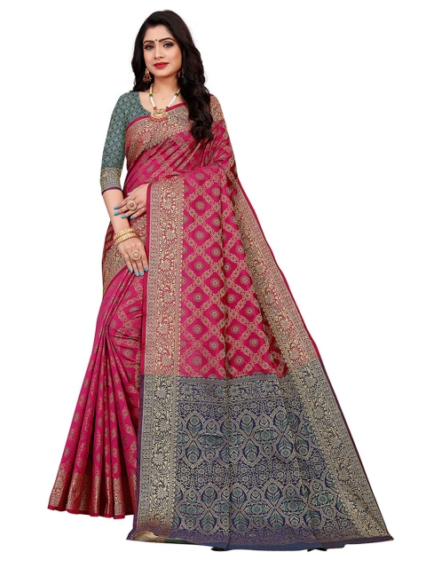 

Pisara Pink & Grey Woven Design Silk Cotton Chanderi Saree