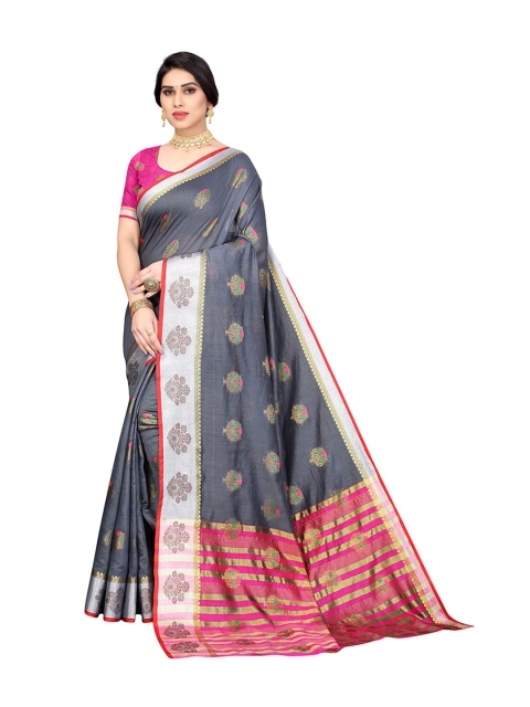 

Pisara Grey & Gold-Toned Woven Design Silk Cotton Chanderi Saree
