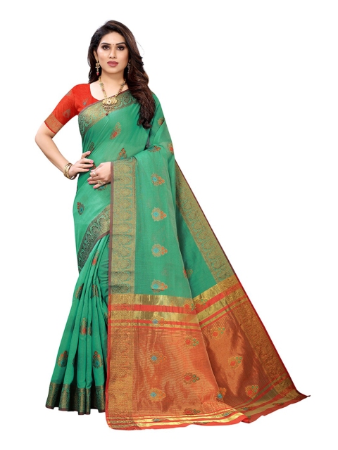

Pisara Green & Orange Woven Design Zari Silk Cotton Chanderi Saree