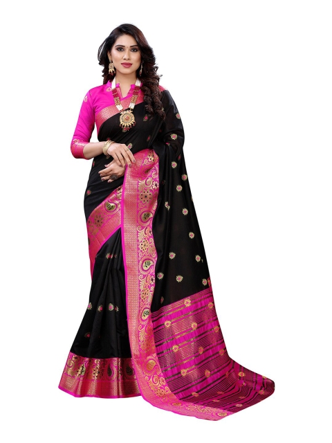 

Pisara Black & Pink Woven Design Silk Cotton Chanderi Saree