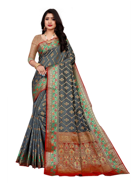 

Pisara Grey & Red Woven Design Silk Cotton Chanderi Saree
