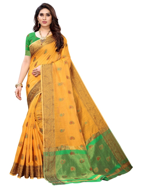 

Pisara Mustard & Green Woven Design Silk Cotton Chanderi Saree