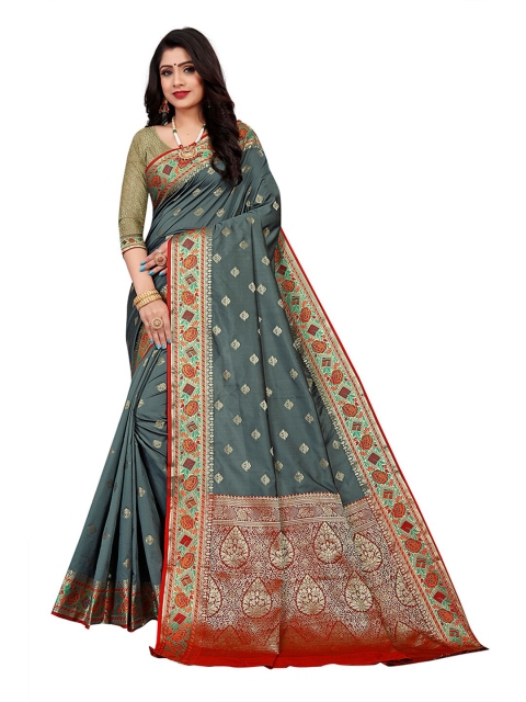 

Pisara Grey & Maroon Woven Design Zari Silk Cotton Chanderi Saree