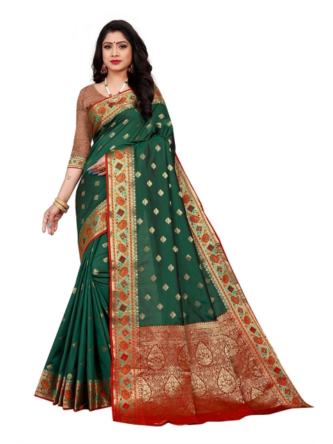 

Pisara Green & Red Woven Design Zari Silk Cotton Chanderi Saree