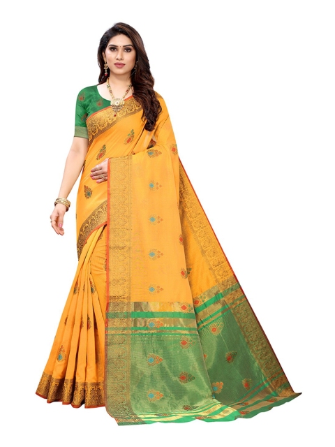 

Pisara Mustard & Green Woven Design Silk Cotton Chanderi Saree