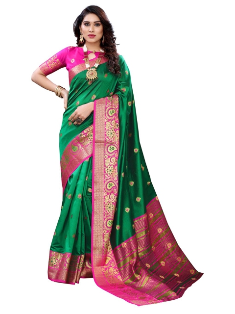 

Pisara Green & Magenta Floral Zari Silk Cotton Chanderi Saree