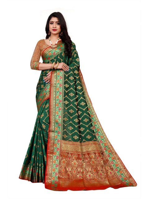 

Pisara Green & Maroon Woven Design Silk Cotton Chanderi Saree