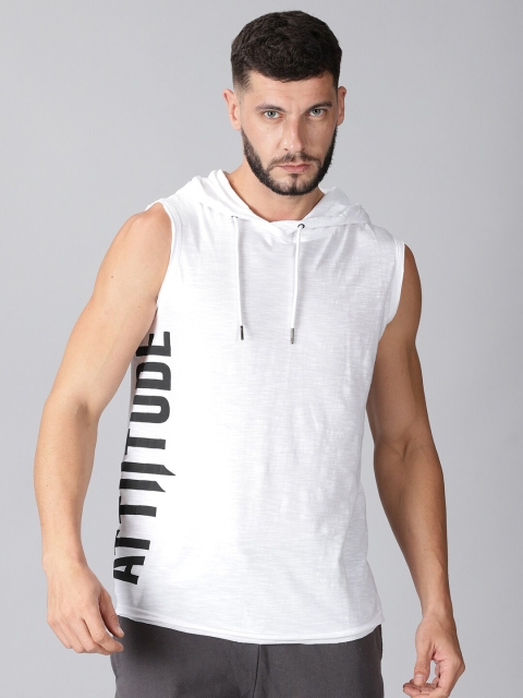 

ATTIITUDE Men White Printed Hooded Sweatshirt
