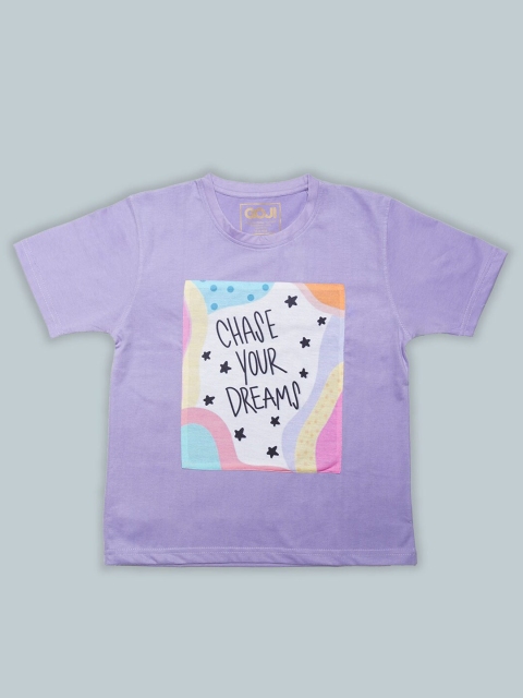 

GOJI Kids Lavender & christmas silver Checked Checked High Neck Raw Edge T-shirt